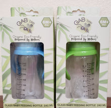 Load image into Gallery viewer, EZ-On BaBeez™ - GAB bee™ TWIN PACK Glass Feeding Bottles, 240ml/8oz - set of 2, Blue &amp; Green