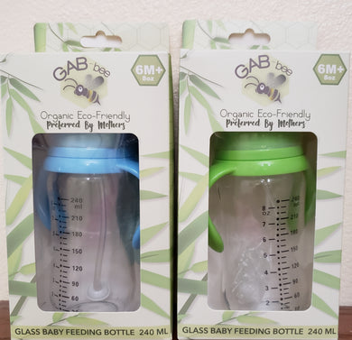 EZ-On BaBeez™ - GAB bee™ TWIN PACK Glass Feeding Bottles, 240ml/8oz - set of 2, Blue & Green