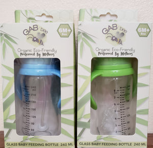 EZ-On BaBeez™ - GAB bee™ TWIN PACK Glass Feeding Bottles, 240ml/8oz - set of 2, Blue & Green