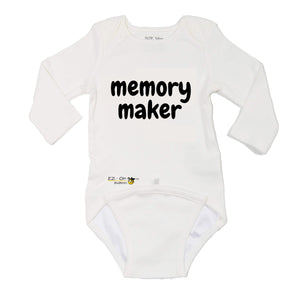 EZ-On BaBeez™ Set of 3 - New-Born to 3 Months Memory Maker Long Sleeve Baby Bodysuit in White and An Abbee Toy