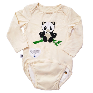 EZ-On BaBeez™ - GAB Bee - Bamboo Fabric Baby Bodysuit - Panda - Yellow - Long Sleeve
