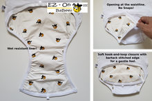 Load image into Gallery viewer, EZ-On BaBeez™ Set of 3 - New-Born to 3 Months Memory Maker Long Sleeve Baby Bodysuit in White and An Abbee Toy