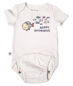 EZ-On BaBeez™ - Spring & Summer - Happy Swimming - on White - Baby Bodysuit